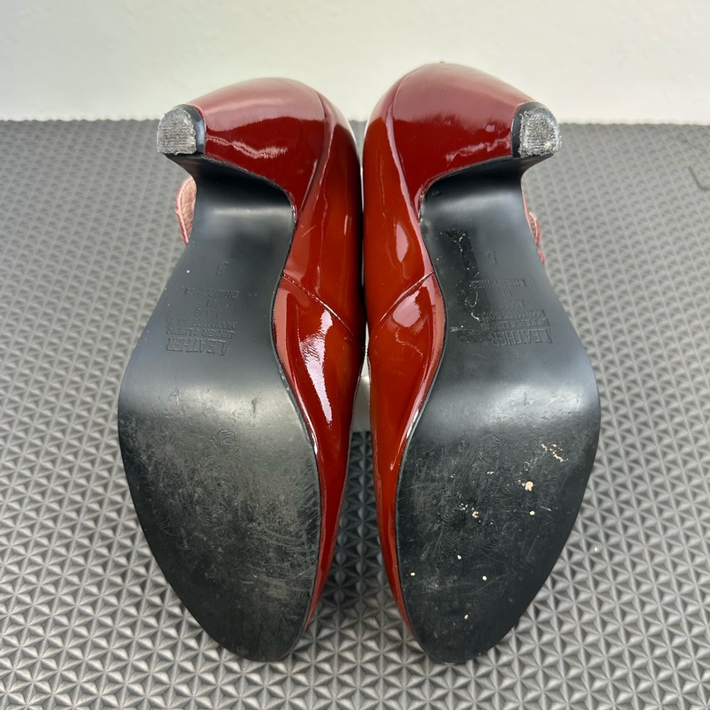 Carmelletes Wine Red Patent Leather Suede Mary Janes Heels Dancing Shoes, Sz 5 - Picture 9 of 12